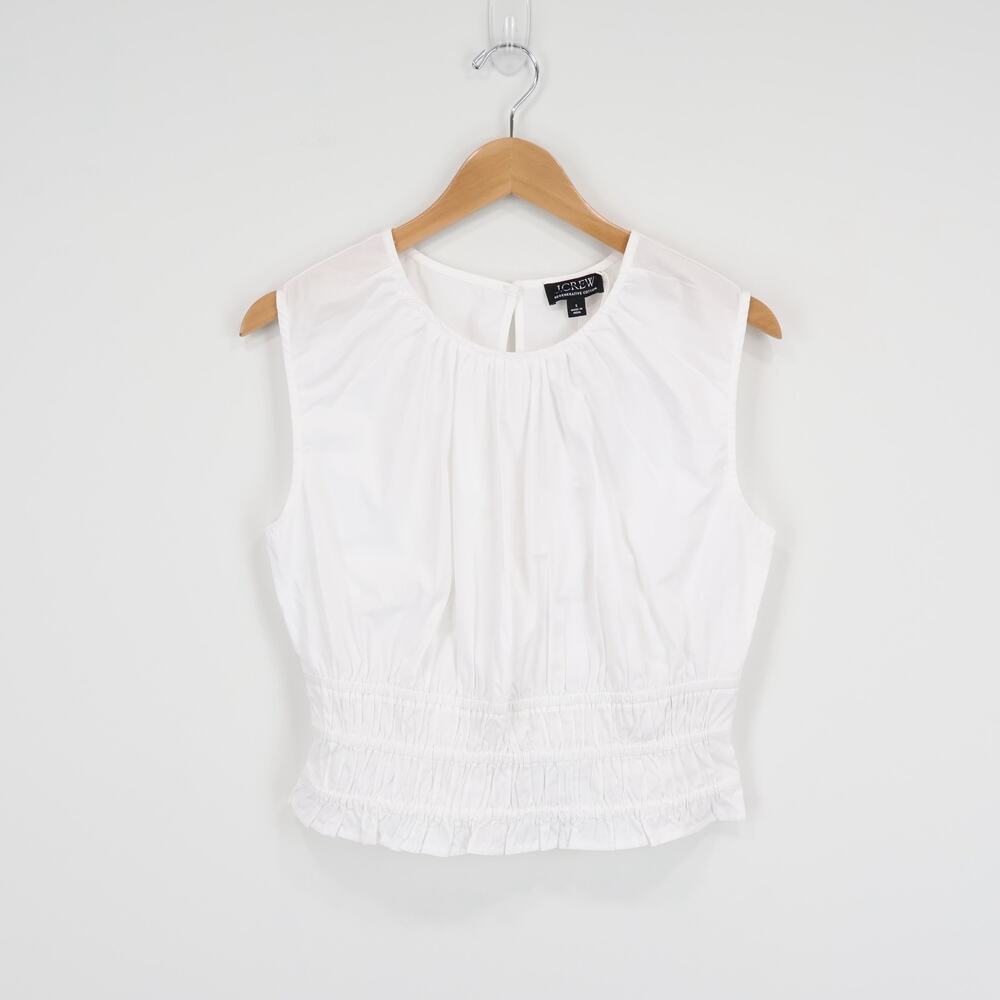 NWT J.Crew Hyacinth Smocked Top In 100% Cotton Poplin White Size Small - Picture 2 of 8